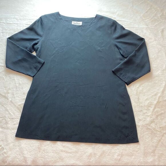 Victoria Soie 100% Silk Tunic Style Black Blouse Size 12 - Picture 1 of 9